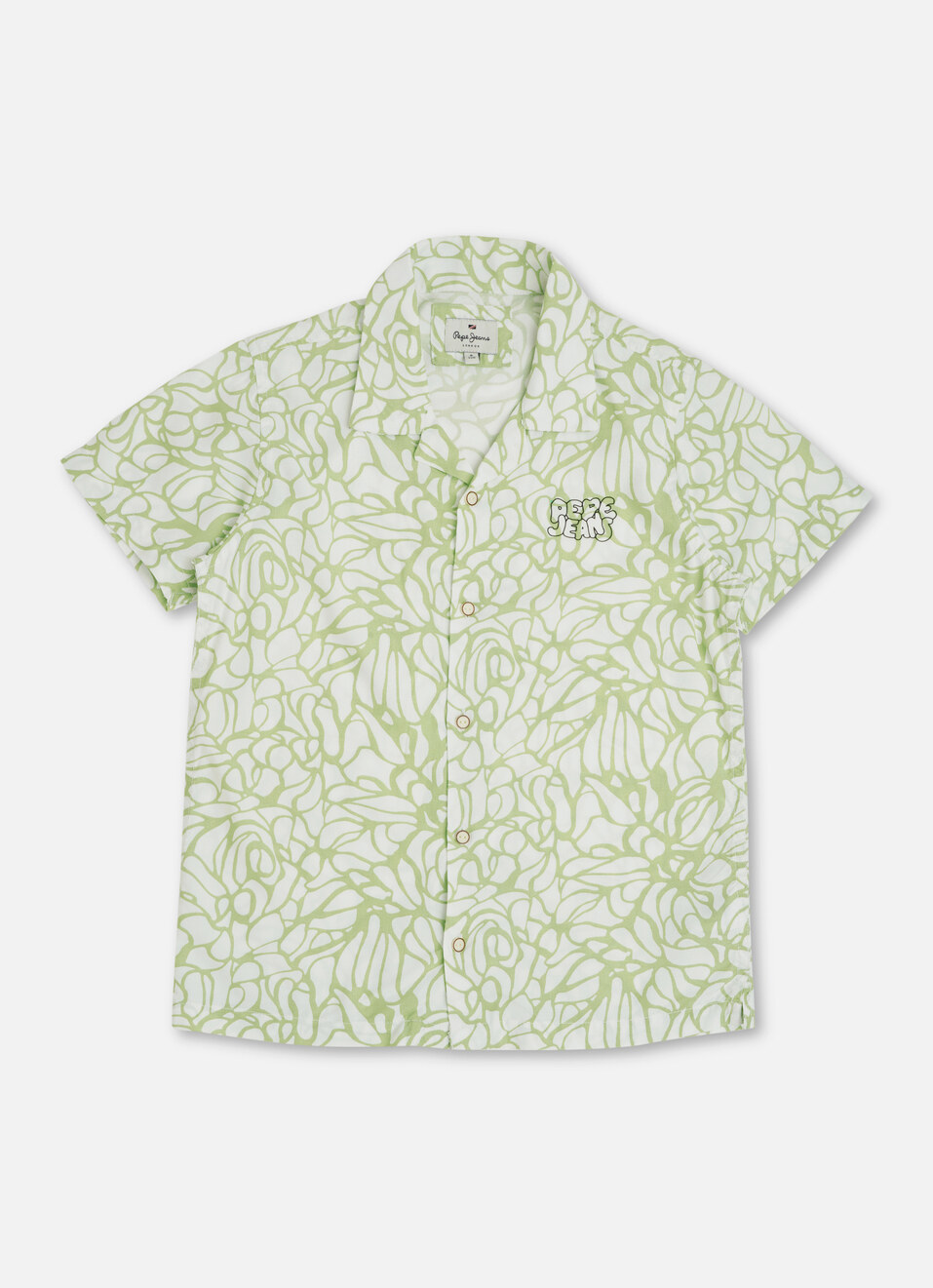 Boys Mint Abstract Print Resort Collar Short Sleeve Shirt, , large image number 0