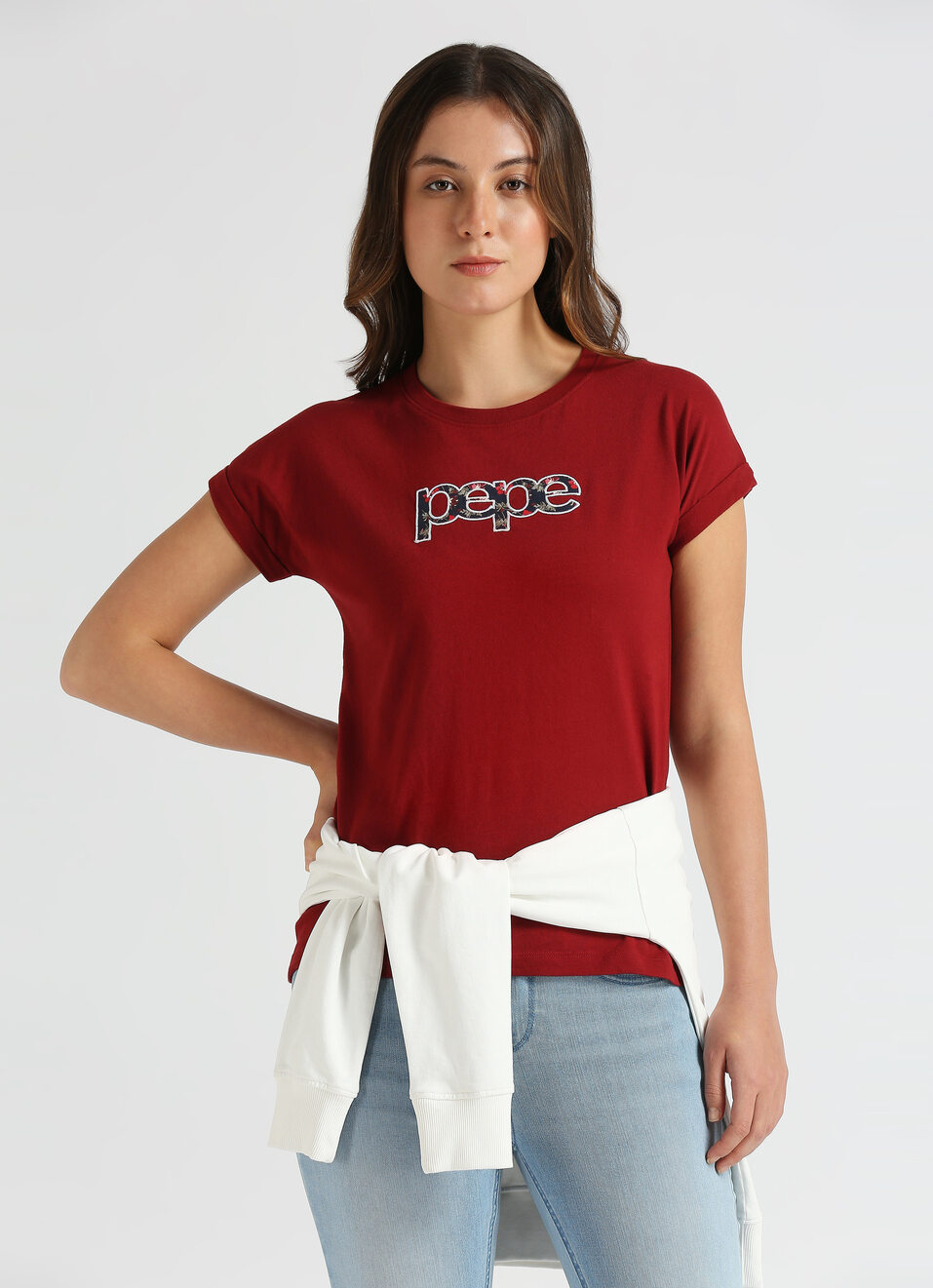 Red Roll-up Short Sleeve T-shirt, , large image number 0