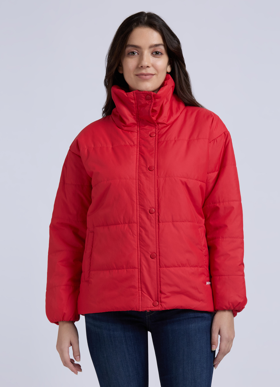 Red High Neck Full Sleeve Jacket, , large image number 1