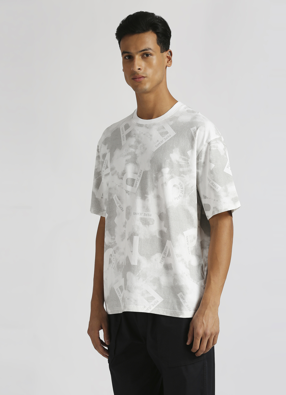 Light Grey Typographic Print Short Sleeve Oversized T-shirt, , large image number 3