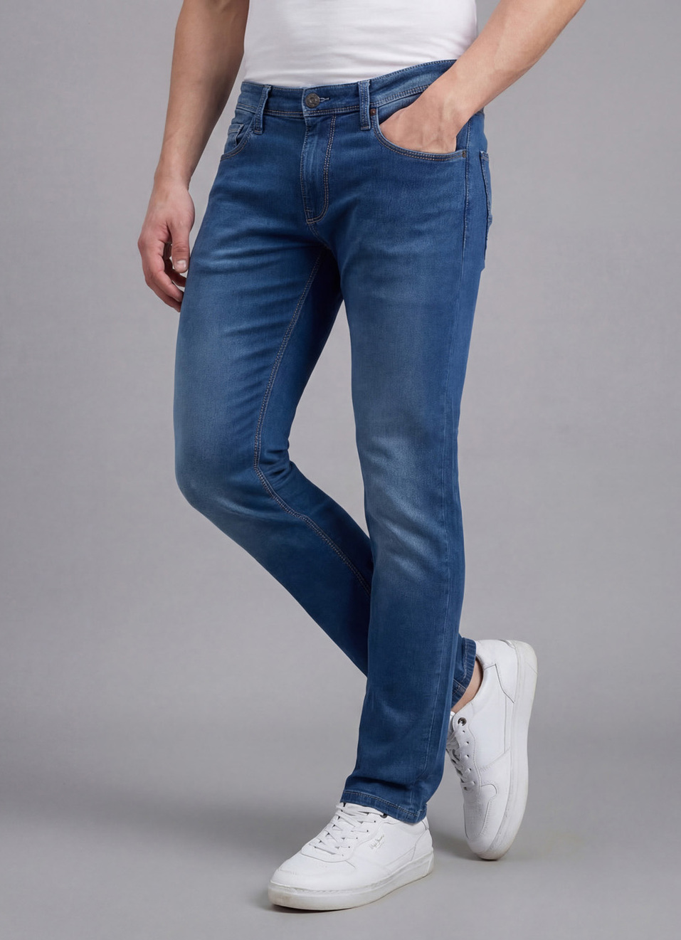 Men Blue Mid Rise Slim Structured Jeans, , large image number 0