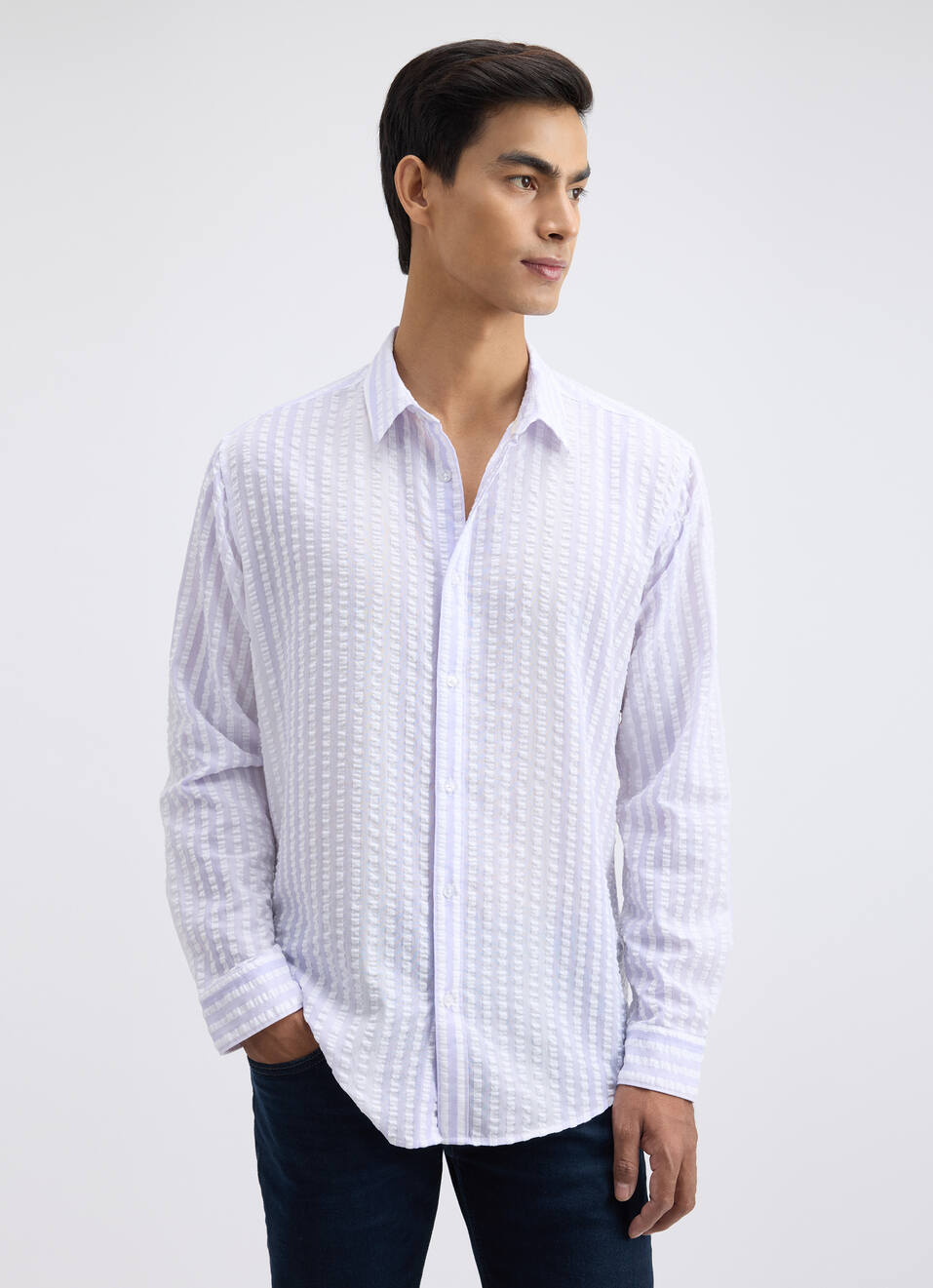 Men Purple Check Full Sleeve Shirt, , large image number 1