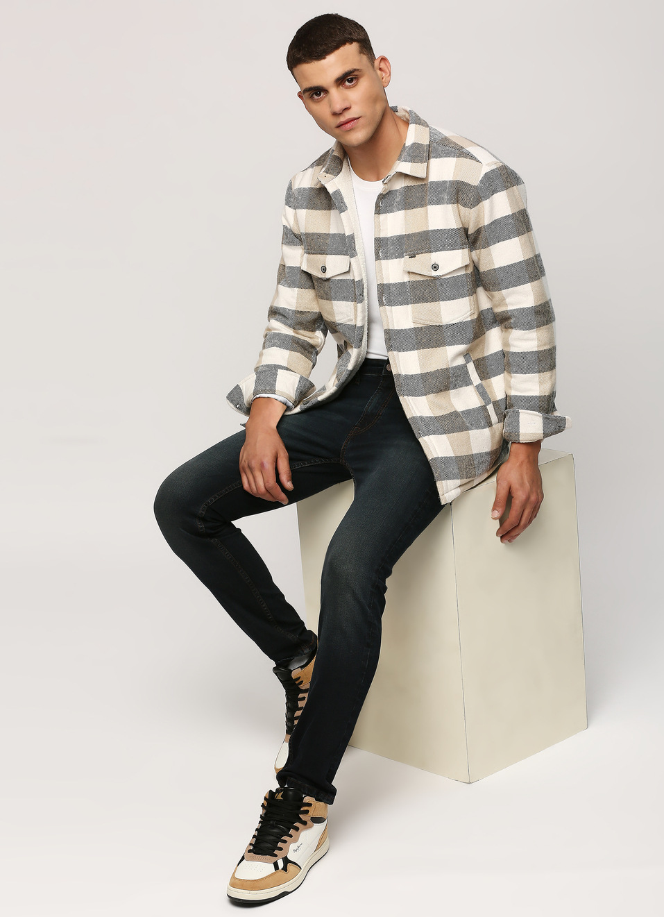 Ecru Checks Long Sleeve Shirt, , large image number 6