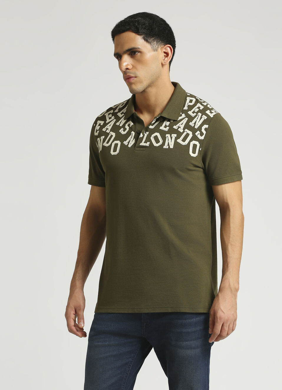 Green Typographic Print Short Sleeve Polo , , large image number 3