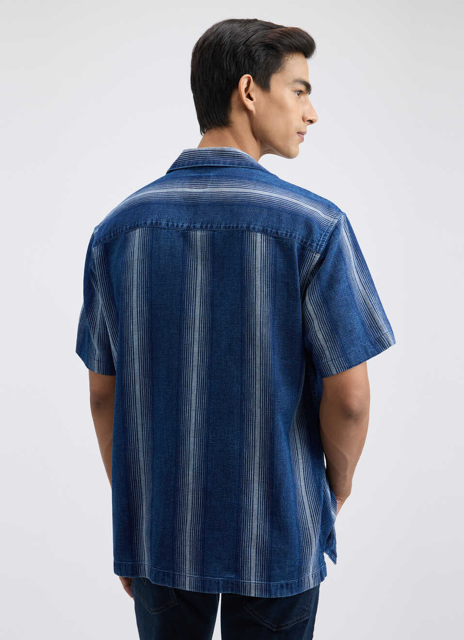 Men Indigo Stripe Short Sleeve Shirt, , large image number 2