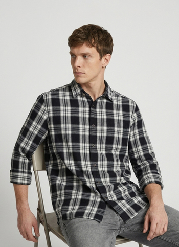 Men Black Checked Brushed Long Sleeve Shirt