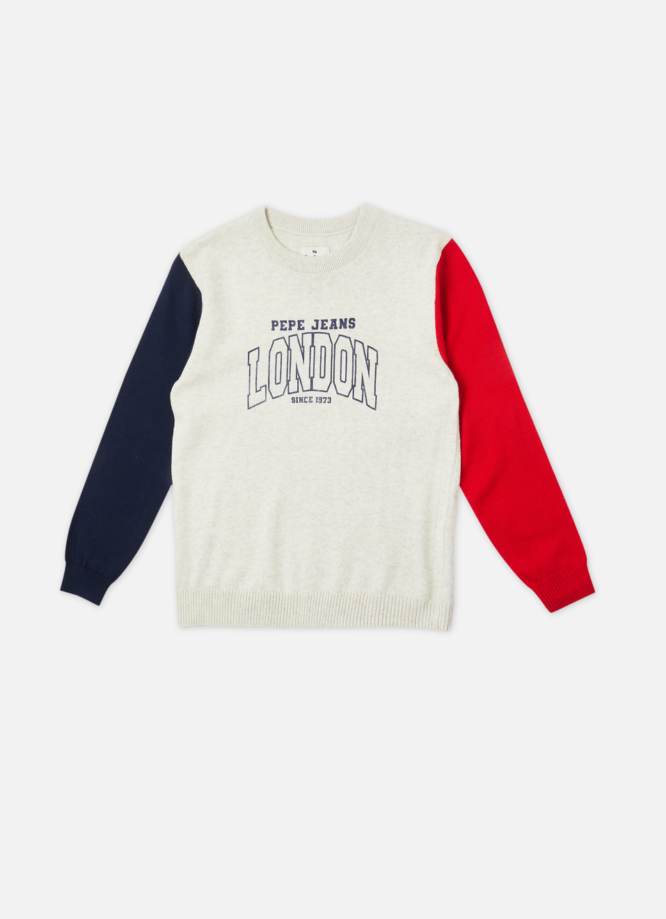 Boys Beige Colour Block Full Sleeve Sweater, , large image number 0