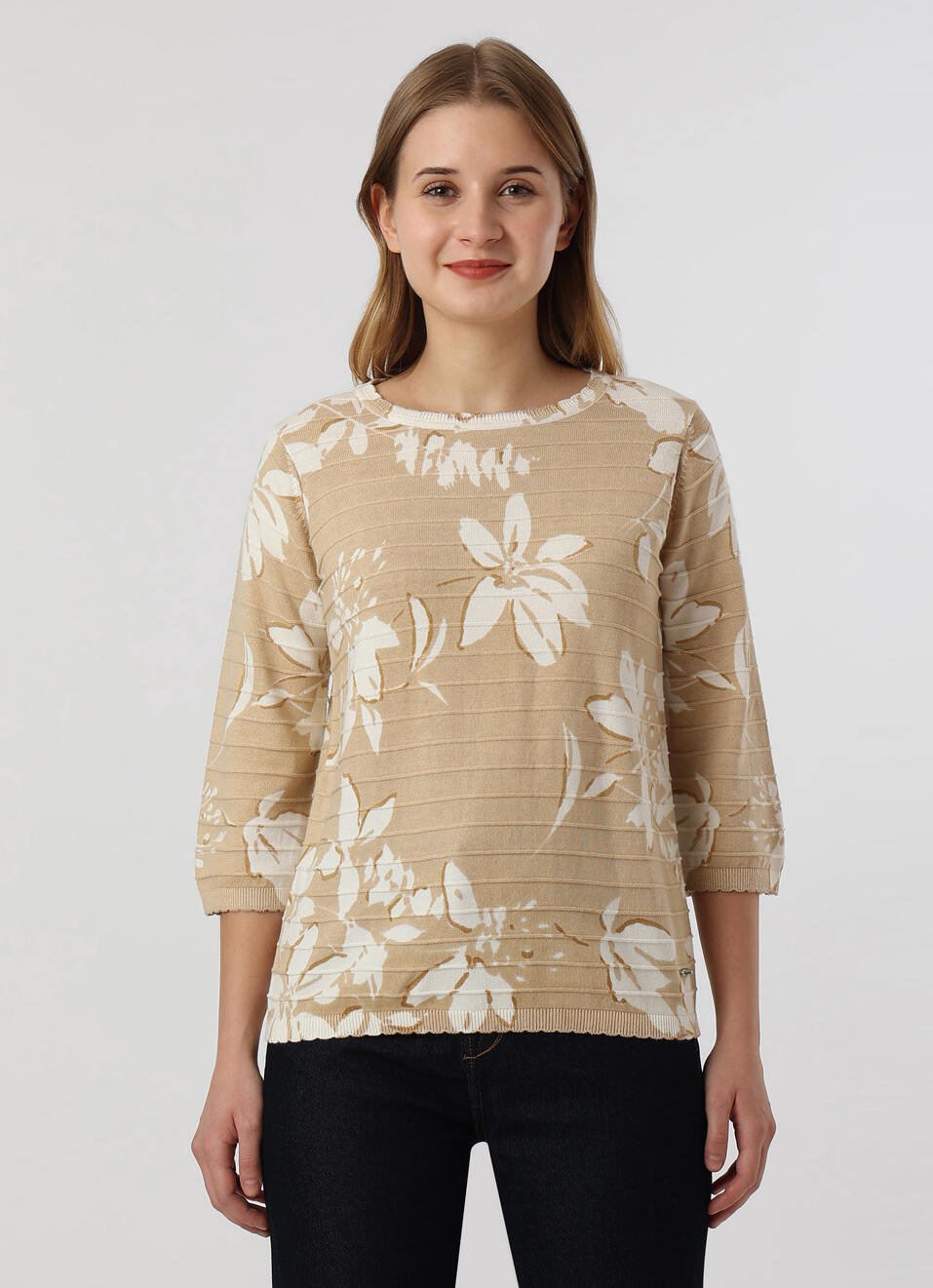 Women Beige Floral Print Flat Knit, , large image number 1