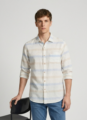Men Blue Striped Long Sleeve Shirt