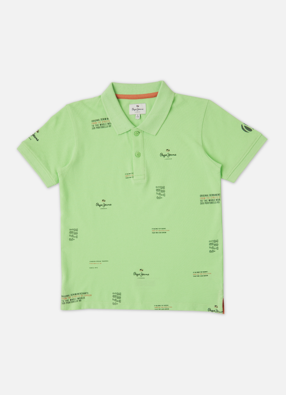 Boys Green Typographic Print Short Sleeve Polo, , large image number 0