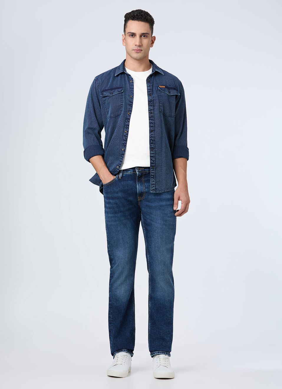 Men Green Mid Rise Straight Fit Strechable Jeans, , large image number 1