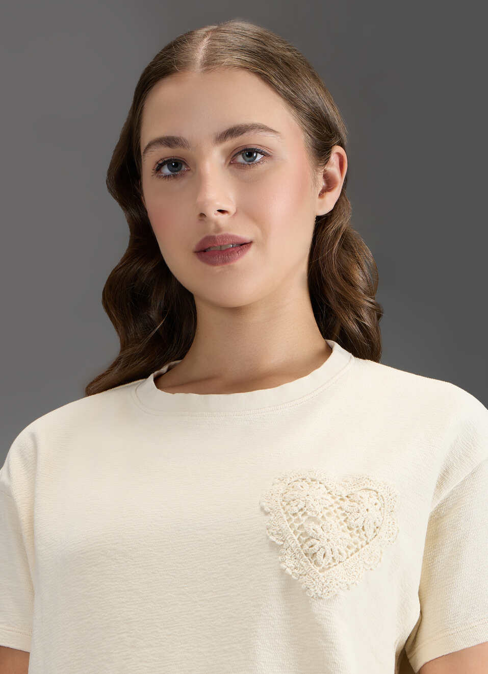 Women Beige Embroidered Comfort Fit T-shirt, , large image number 4