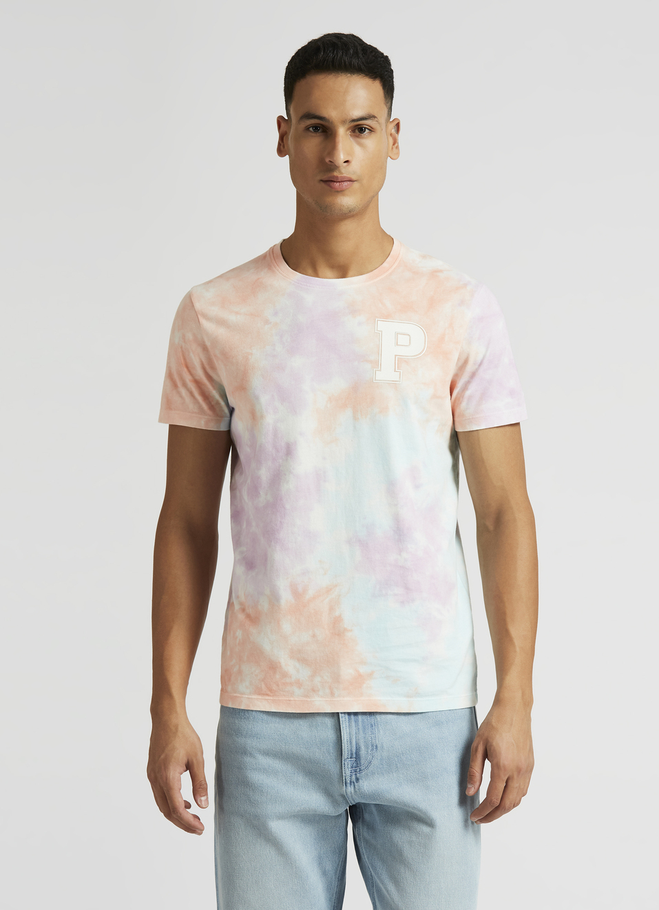 Pink Tie And Dye Print Trendy Short Sleeve T-shirt, , large image number 1