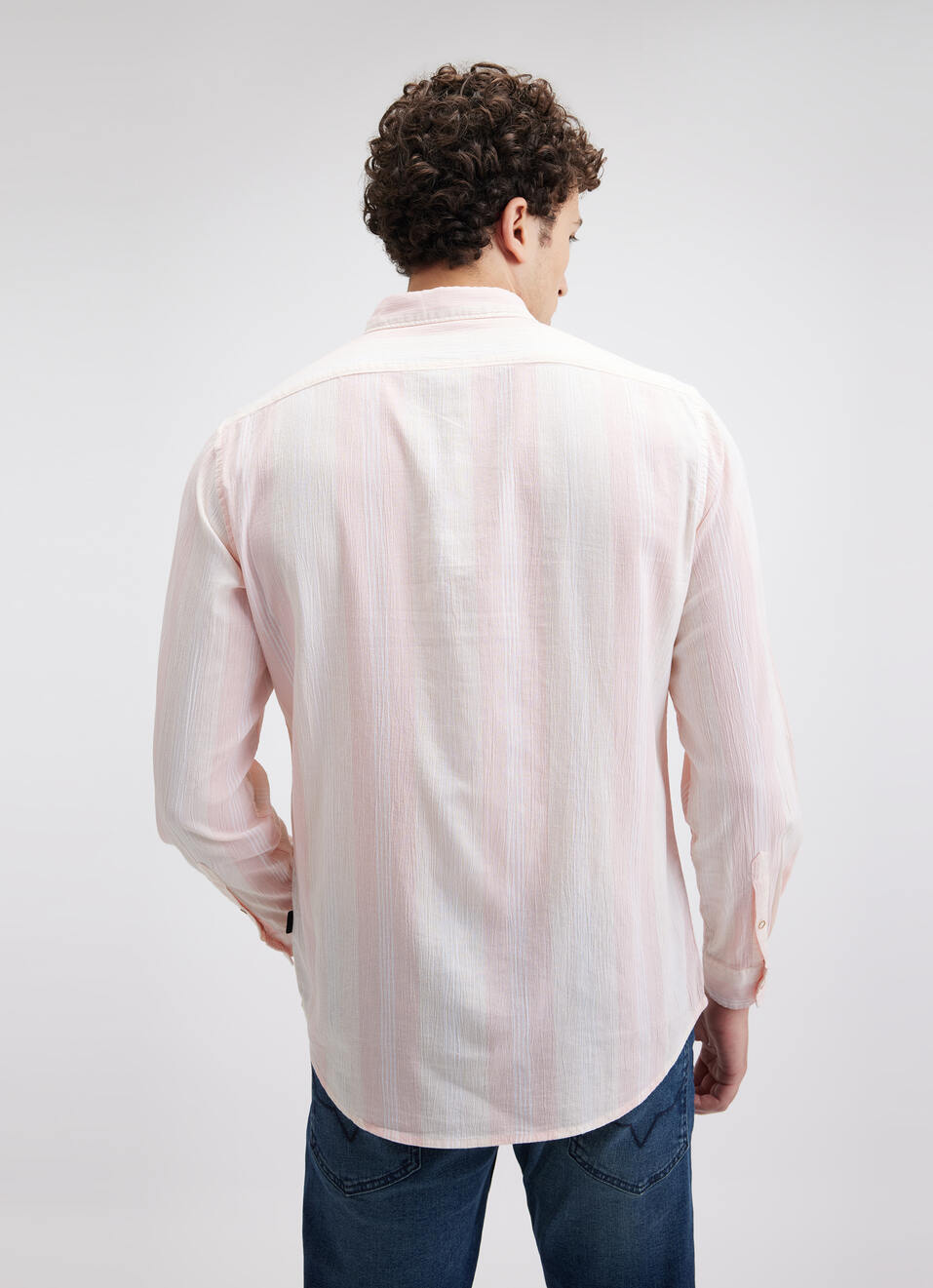 Men Peach  Vertical Stripe Full Sleeve Shirt, , large image number 2