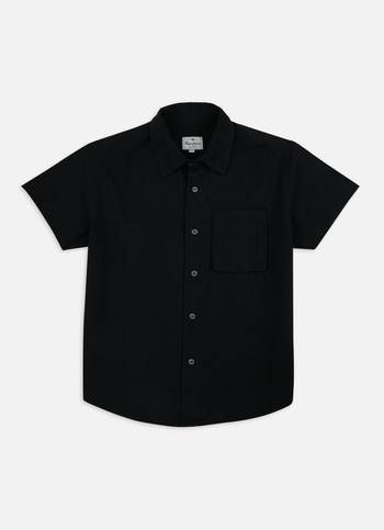 Boys Black Trendy Pocket Short Sleeve Seersucker Shirt