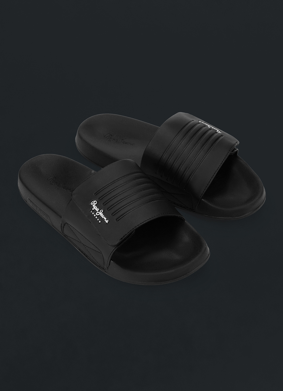 Men Black Solid Velcro Strap Slides, , large image number 2