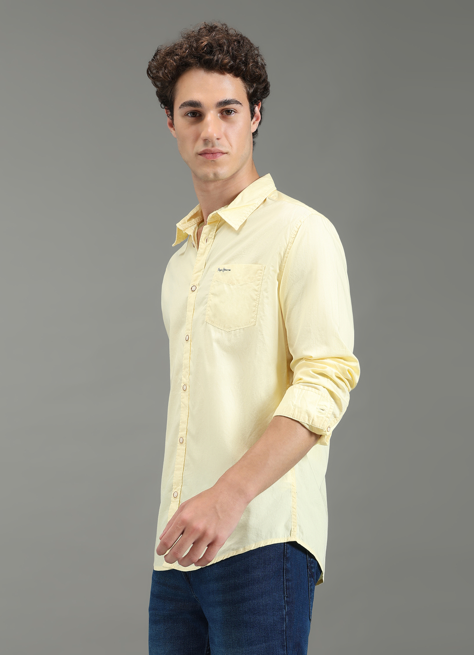 Men Yellow Solid Shirt, , large image number 3