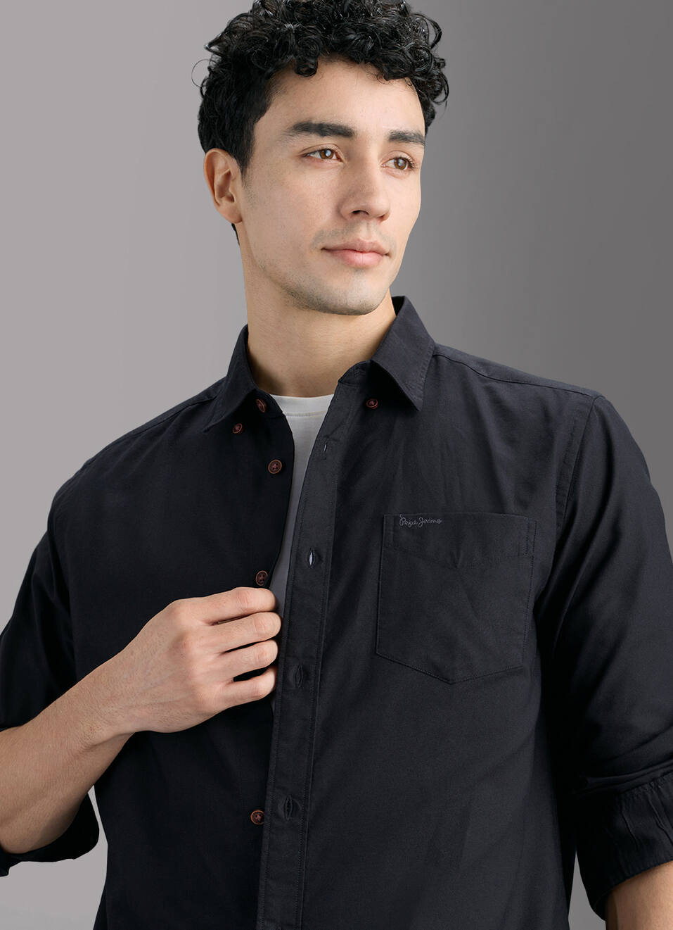 Men Black Solid Regular Button-down Collar Shirt, , large image number 4
