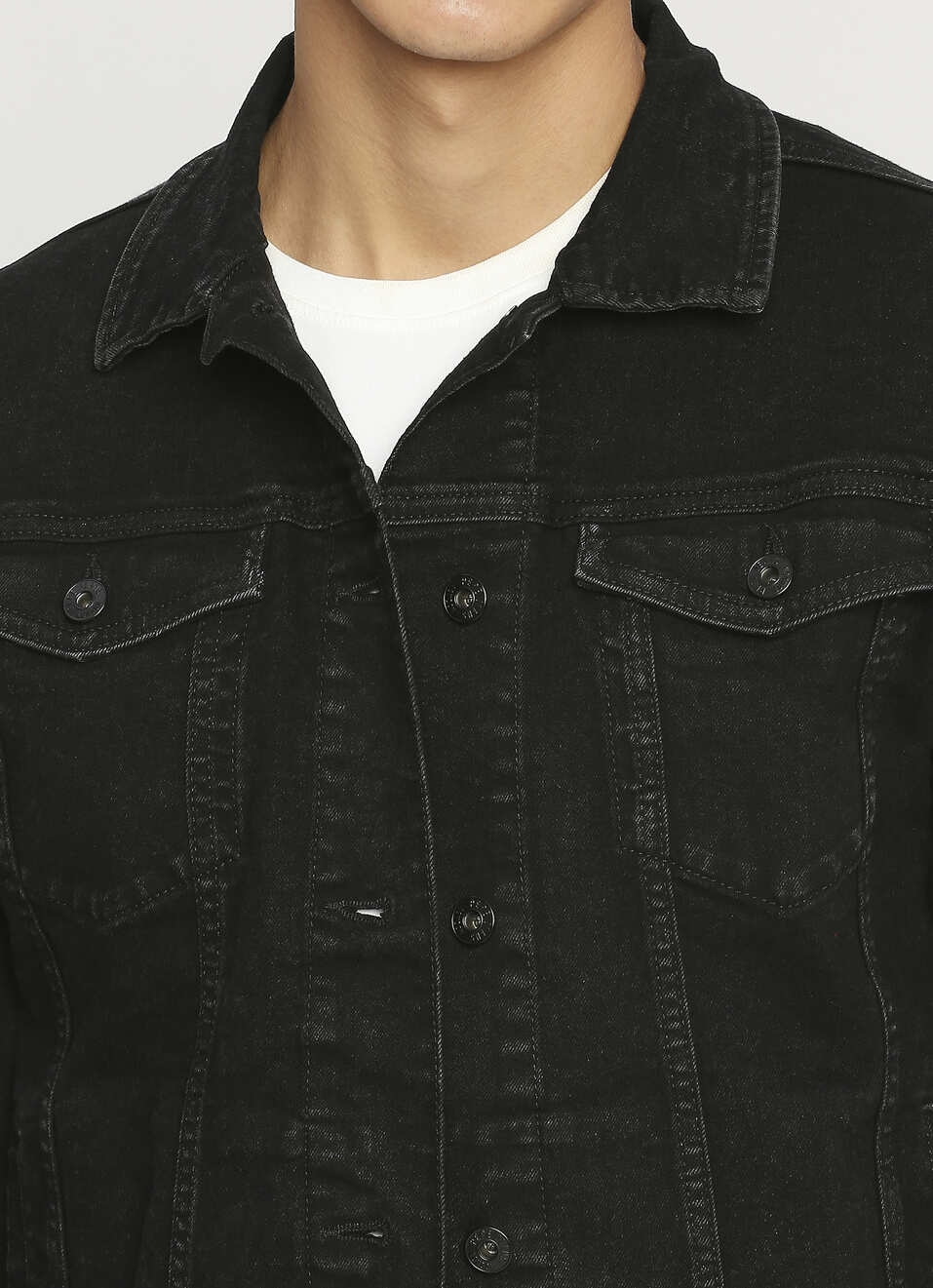 Black Denim Trucker Jacket, , large image number 4