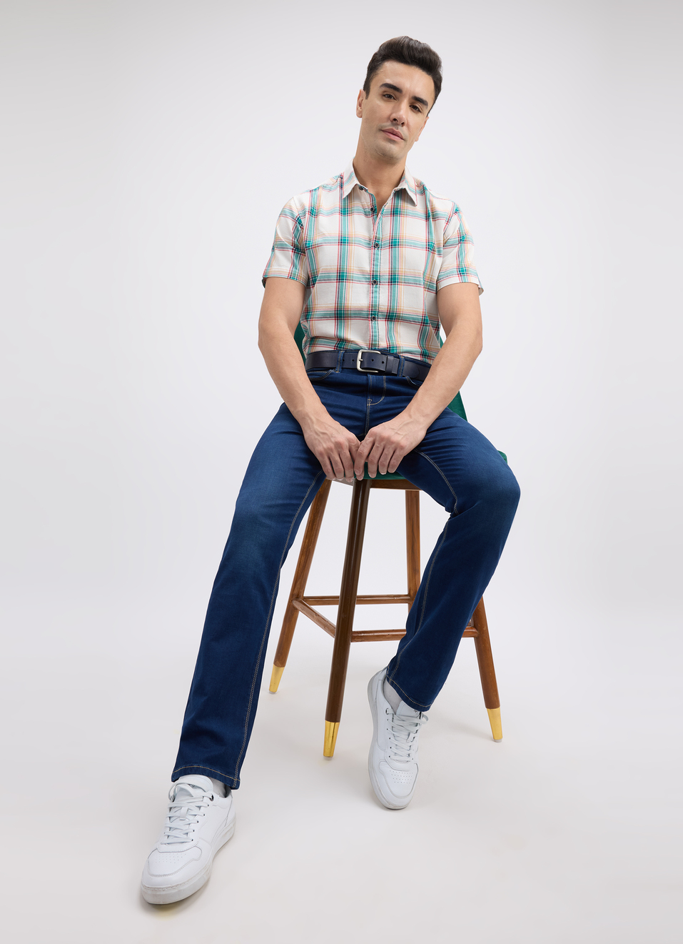 Men Green Check Short Sleeve Shirt, , large image number 5