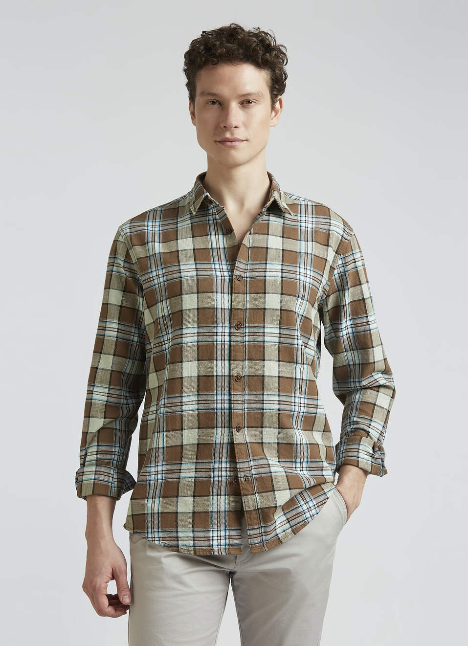Brown Open Structure Check Full Sleeve Shirt, , large image number 0