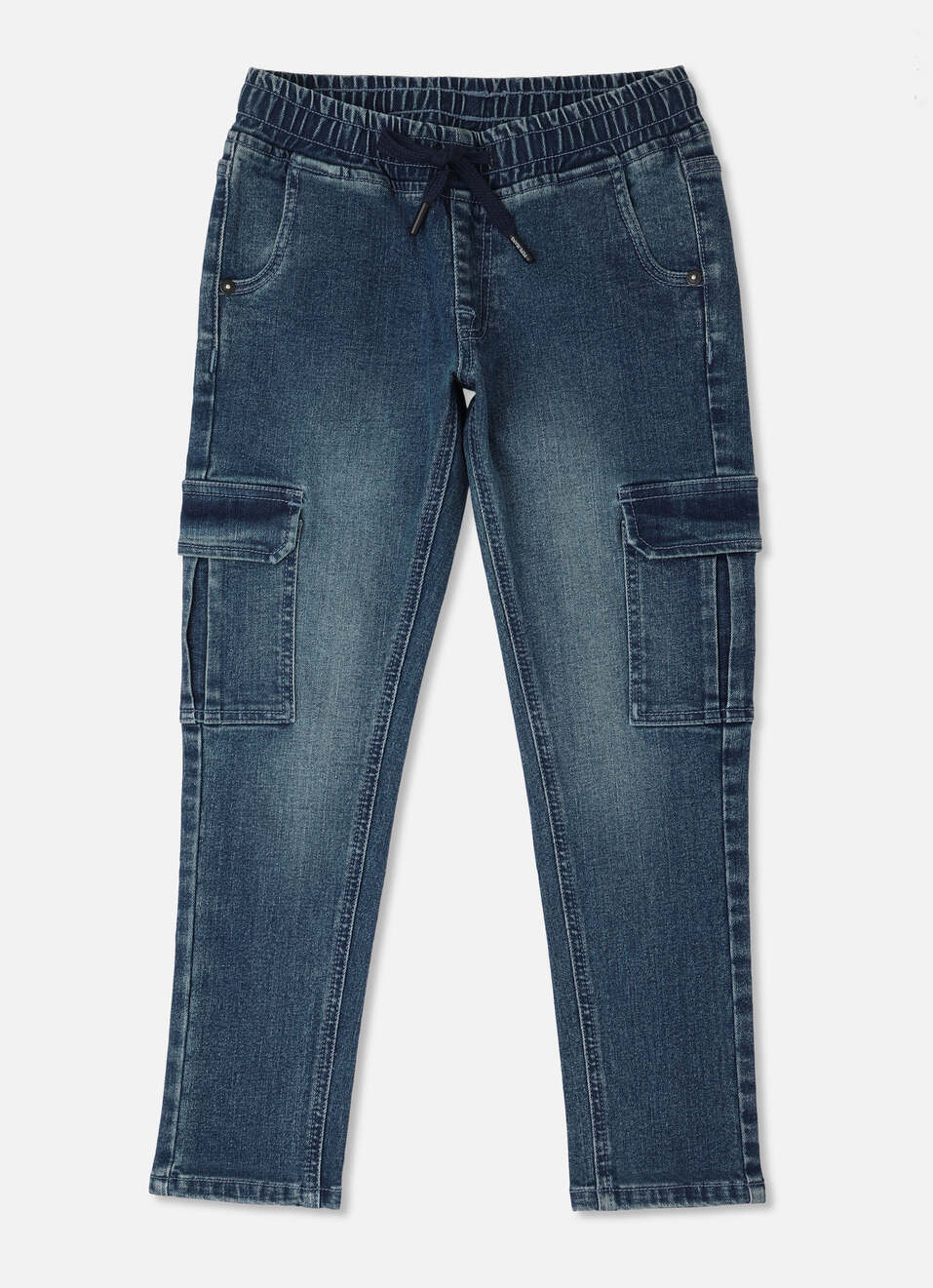 Boys Dark Blue Mid Rise Elasticated Jeans, , large image number 0
