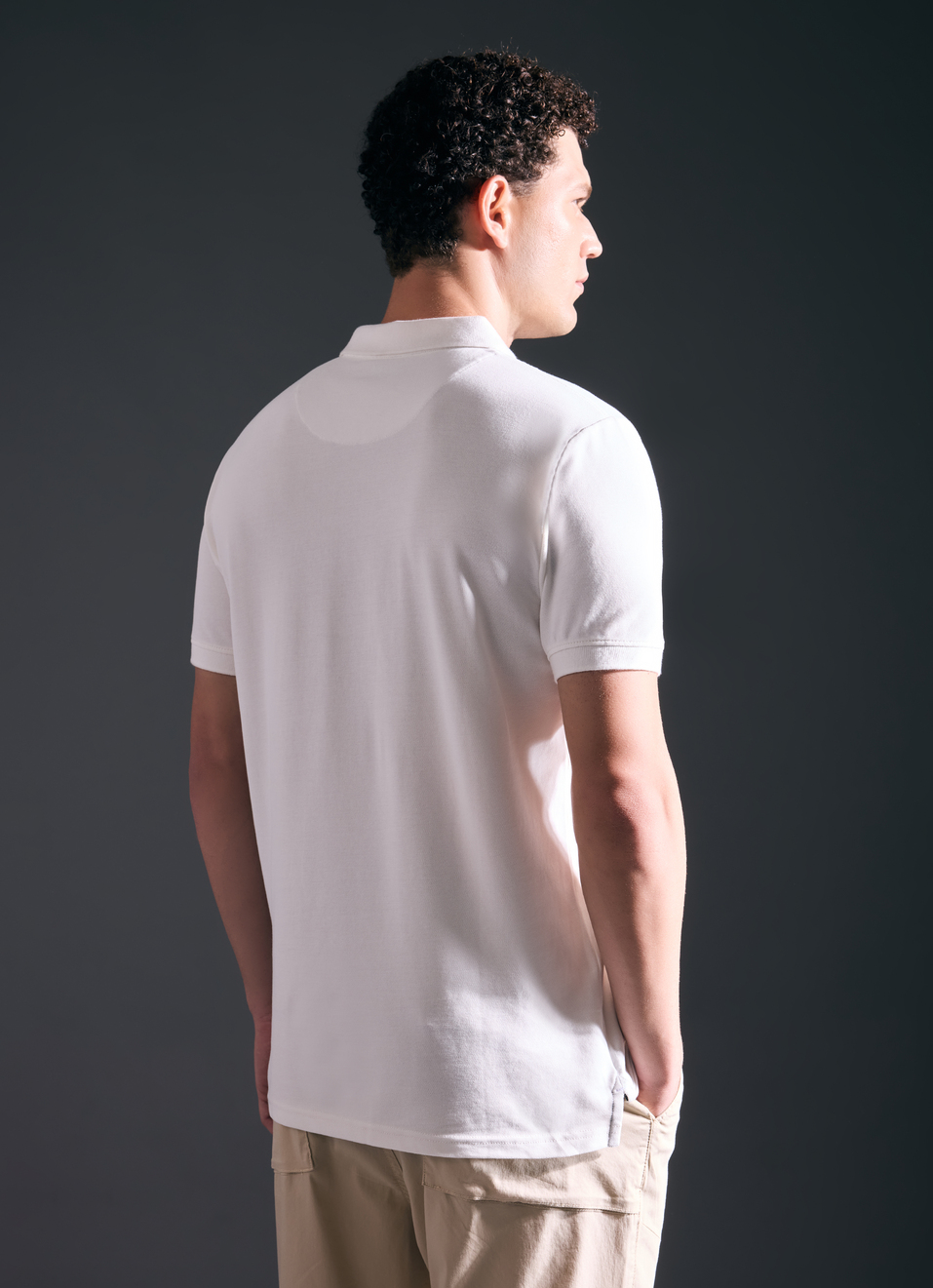 Men Ecru Short Sleeved Zipper Stretch Polo, , large image number 2