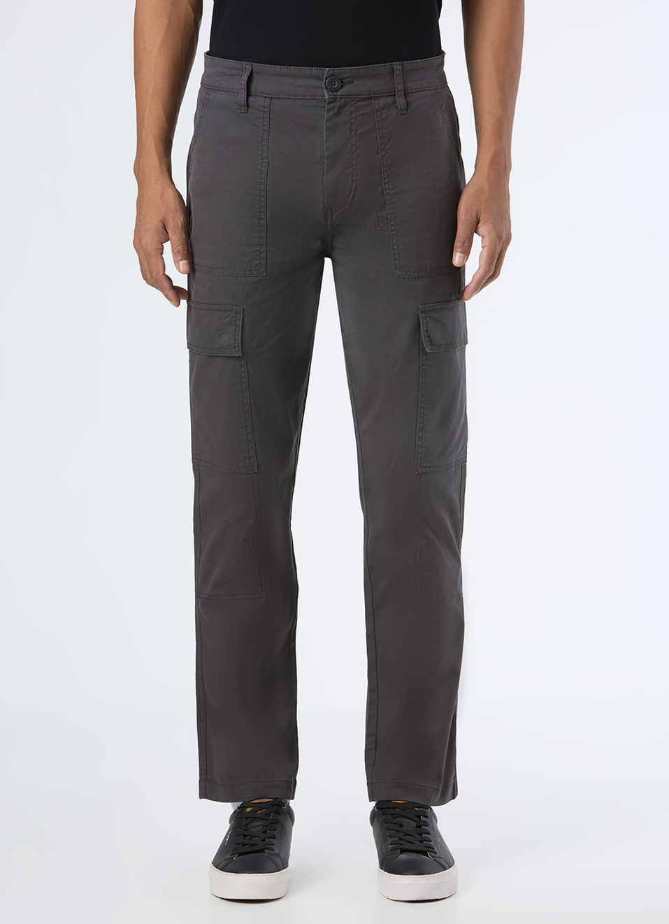 Men Grey Mid Rise Straight Fit Cargo Pant, , large image number 2