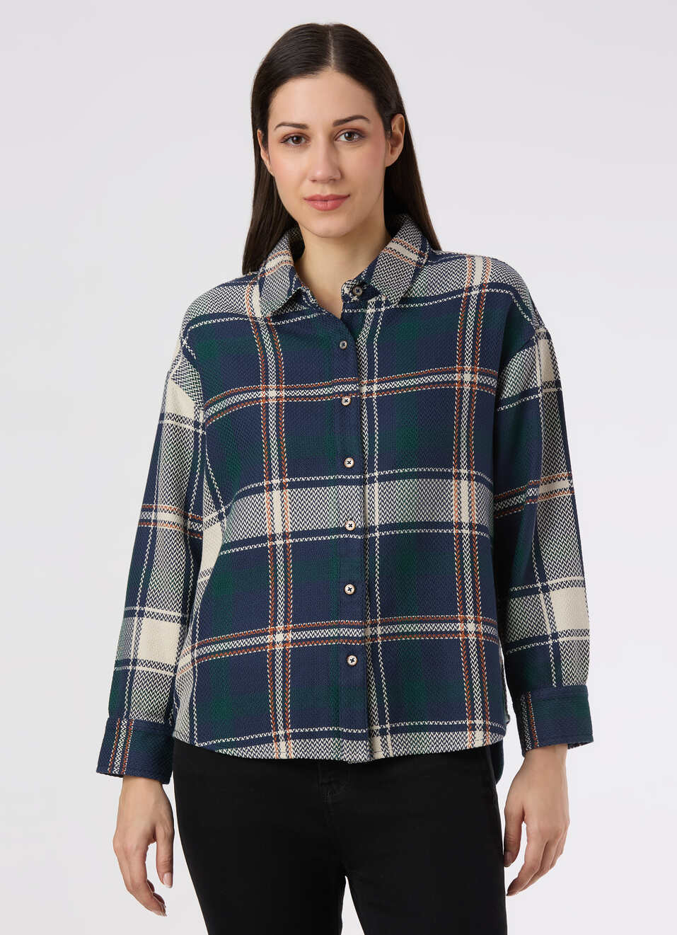 Women Oversized Green Checked Shirt, , large image number 1