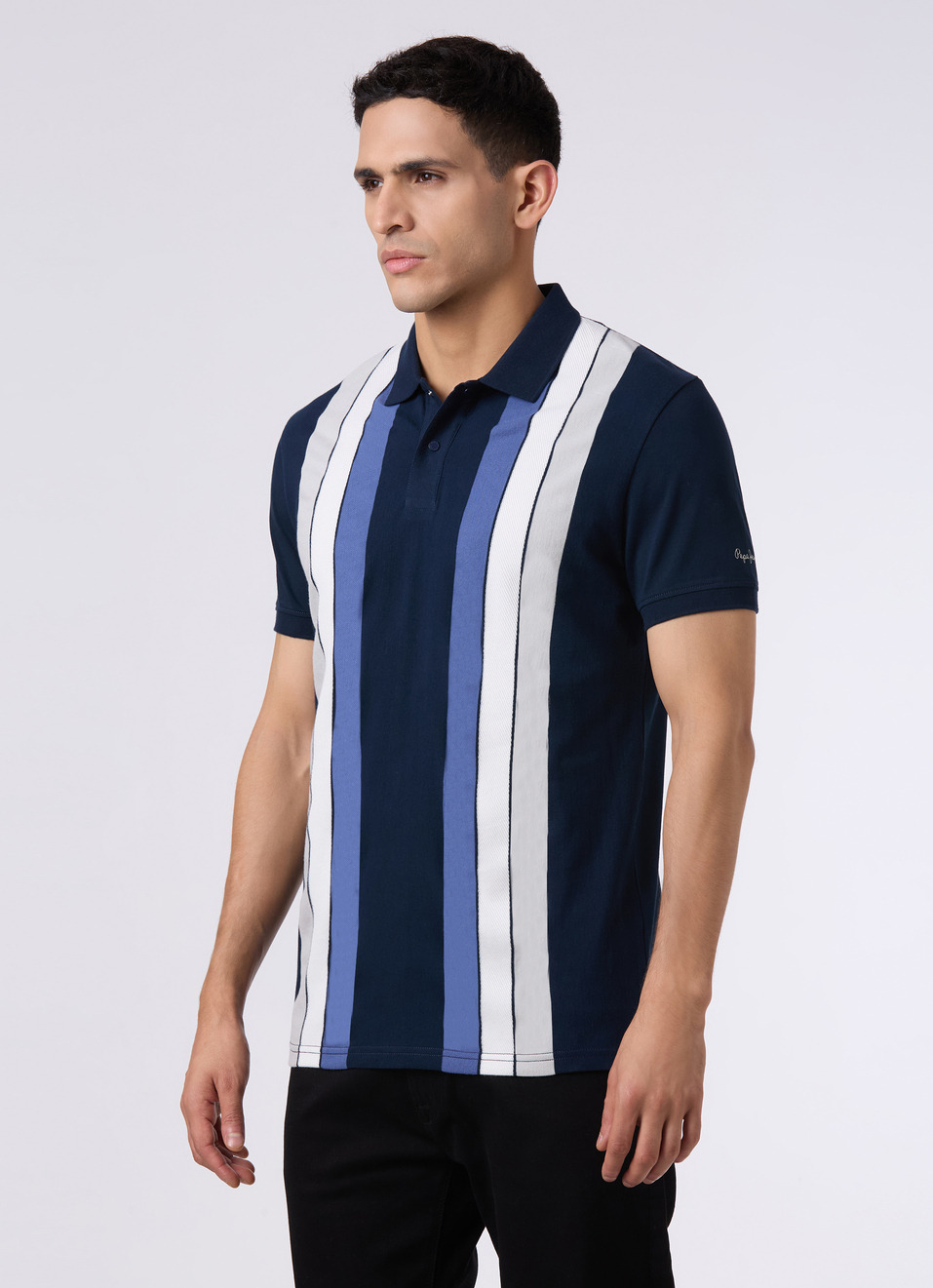 Men Navy Regular Fit Striped Polo, , large image number 3