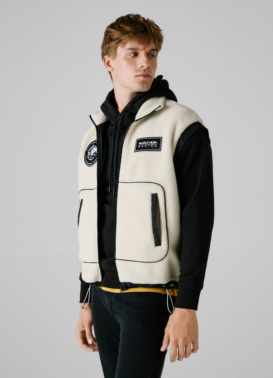 Red Bull Racing X Pepe Jeans Ecru Fleece Color Block Gilet, , large image number 1