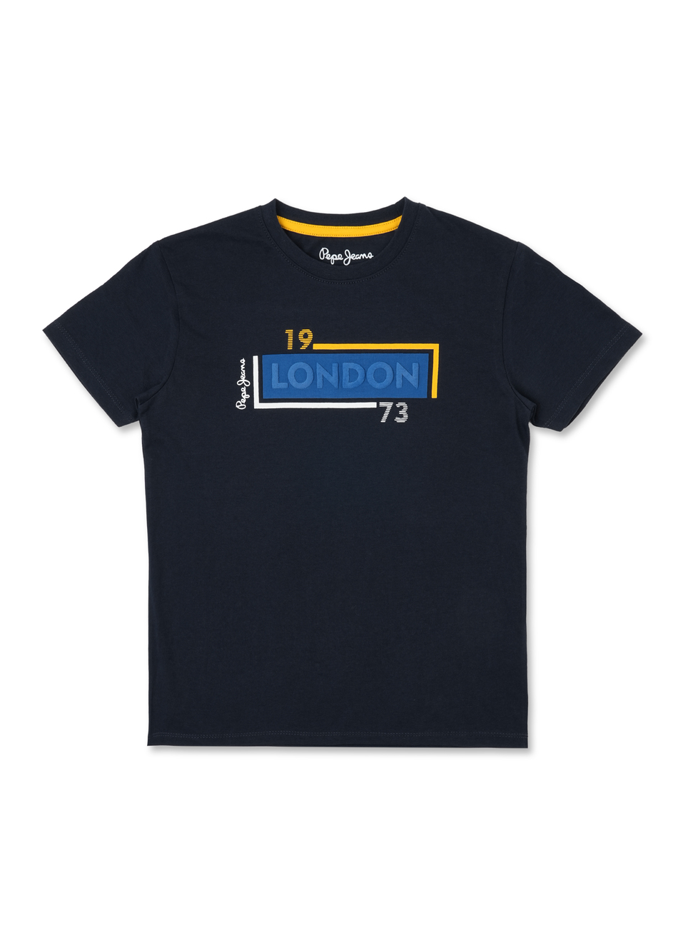 Boys Navy Brand Print Short Sleeve T-shirt, , large image number 0