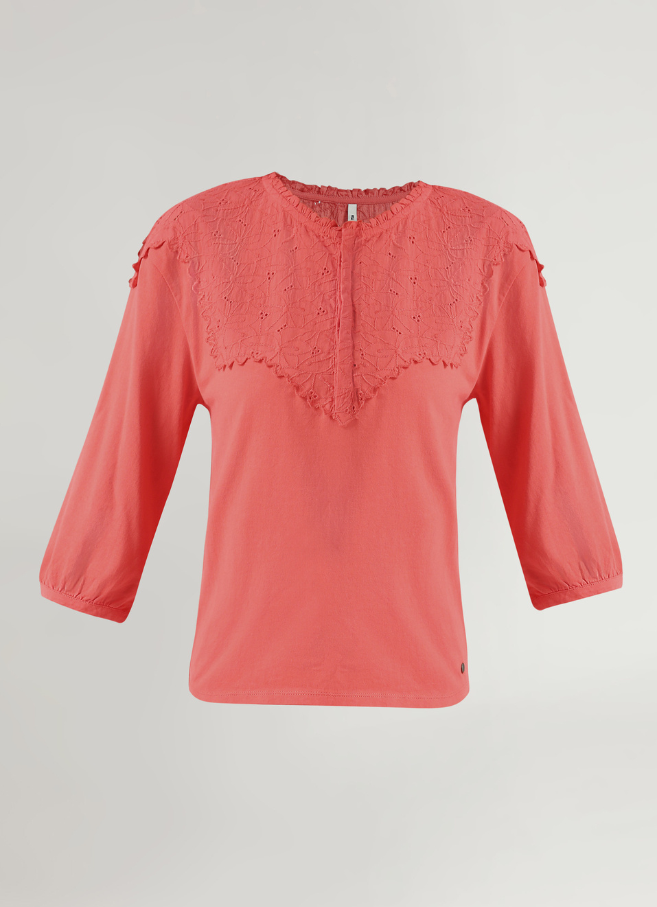 Red Lace Detail Half Button Placket Top, , large image number 6
