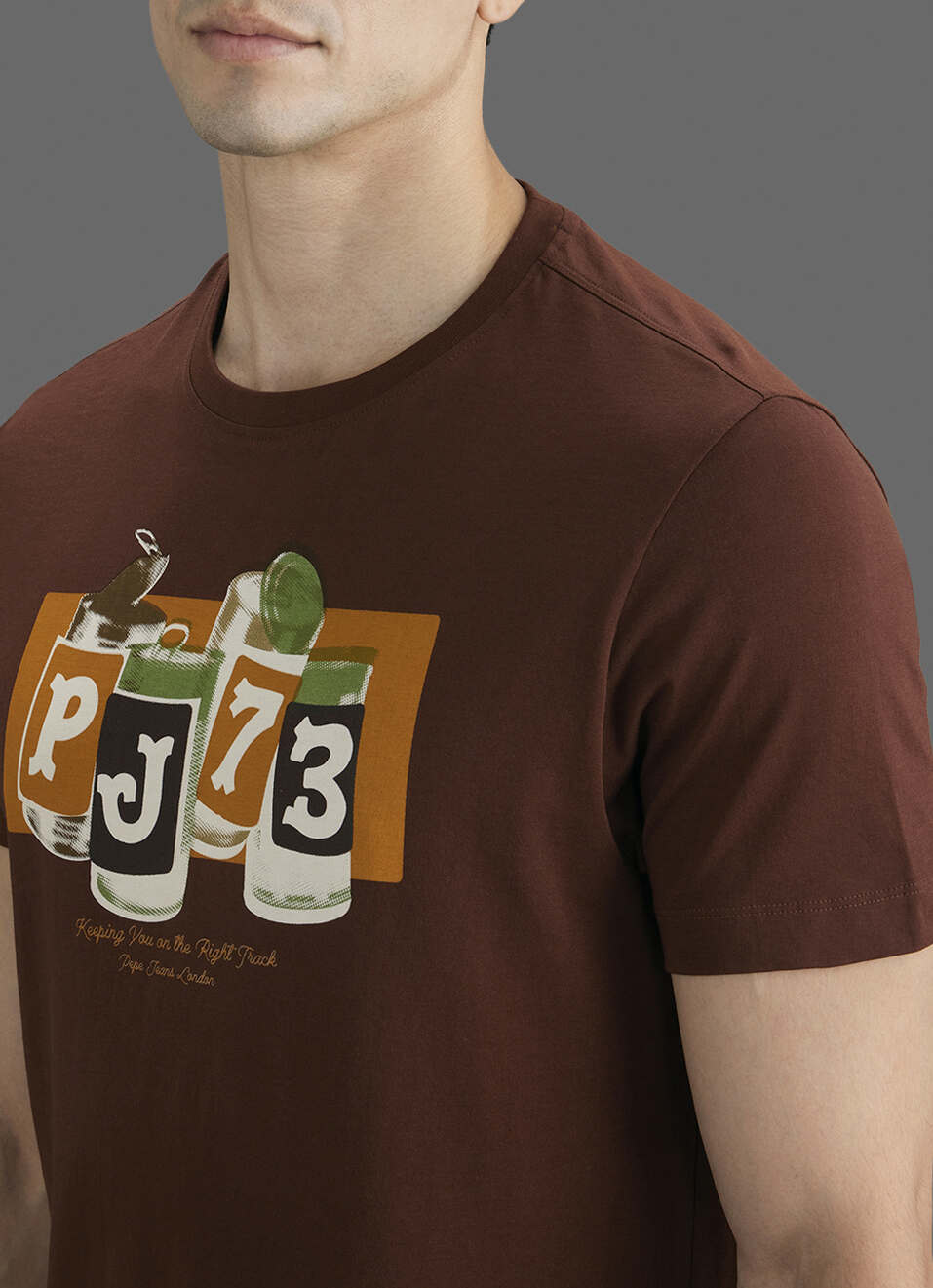 Men Brown Printed Slim Fit Short Sleeve T-shirt, , large image number 1