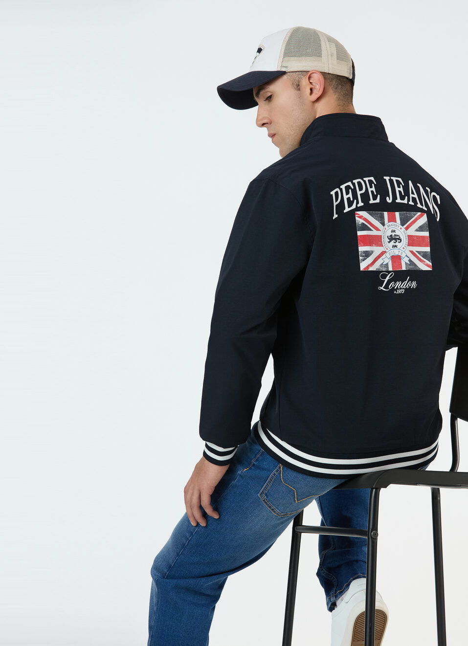 Men Black Jacket With Union Jack Back Print, , large image number 0