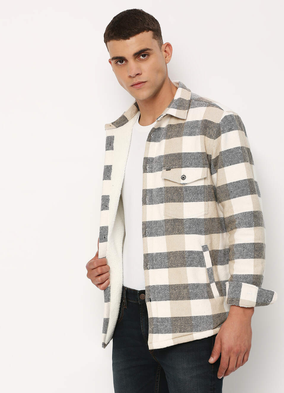 Ecru Checks Long Sleeve Shirt, , large image number 0