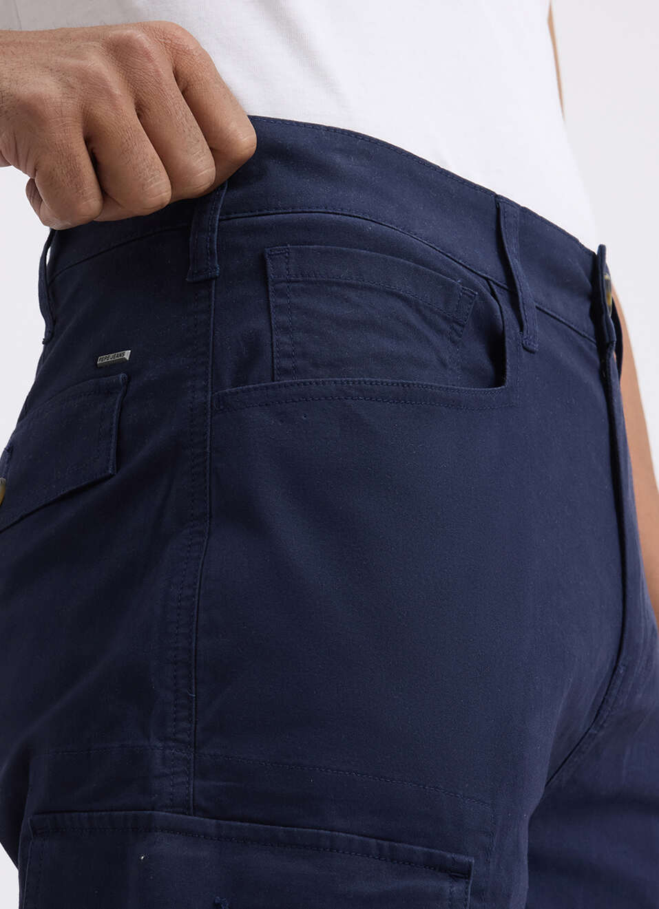 Men Blue Mid Rise Stretch Cargo, , large image number 4