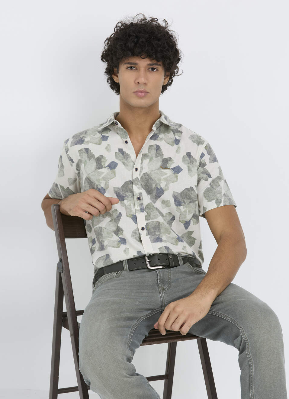 Men Olive Camouflage Print Short Sleeve Shirt, , large image number 0