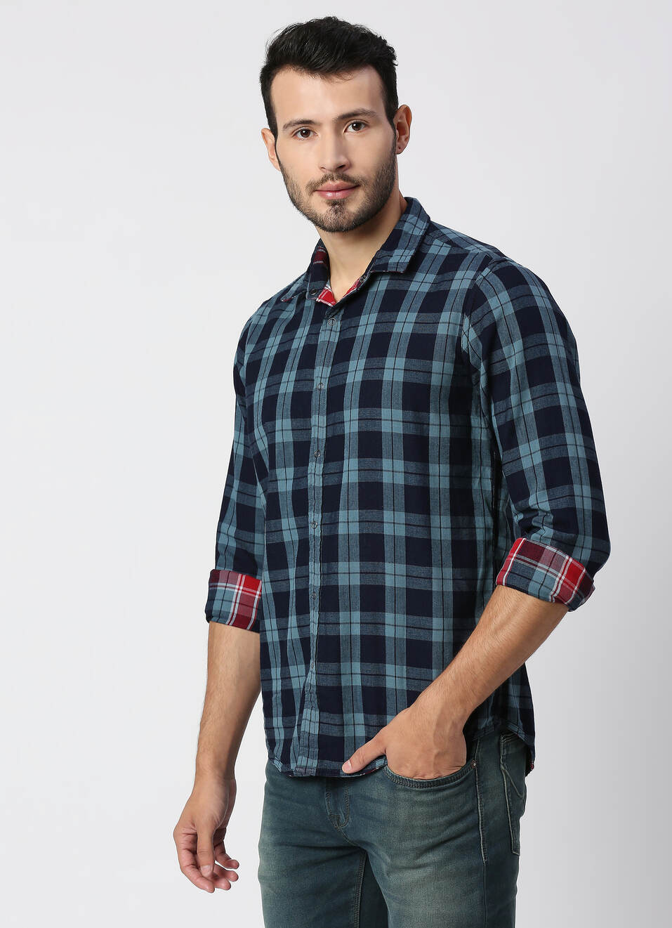 Maxime Reversible Indigo Checks Shirt, , large image number 3