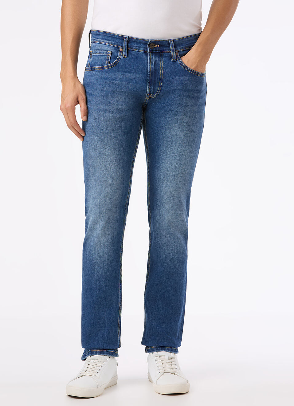Men Blue Mid Rise Slim Fit Stretchable Jeans, , large image number 5