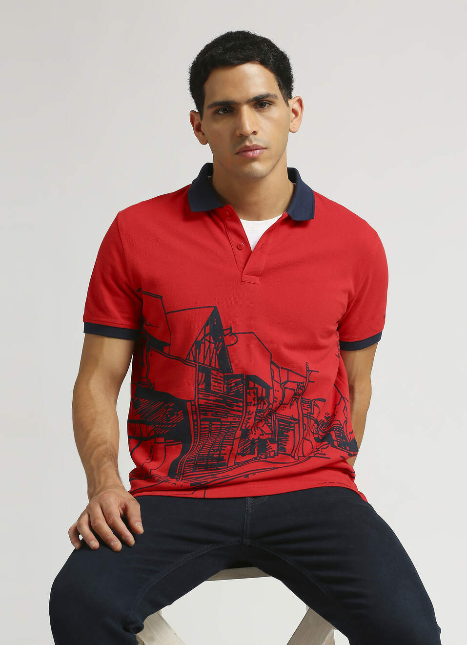 White Placed Print Trendy Pique Short Sleeve Polo, , large image number 0