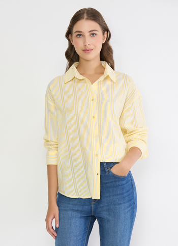 Women Yellow Striped Oversized Shirt