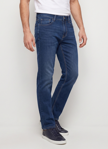Men Blue Straight Fit Mid Rise Stretchable Jeans