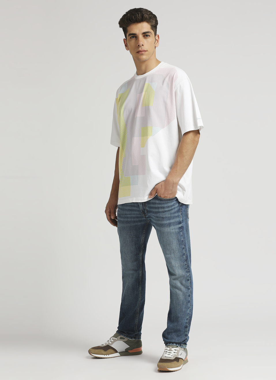 White Water Based Print Oversized Short Sleeve T-shirt , , large image number 5
