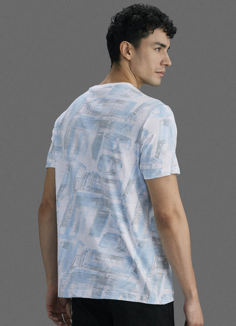 Men White Printed Slim Fit Short Sleeve T-shirt, , large image number 6