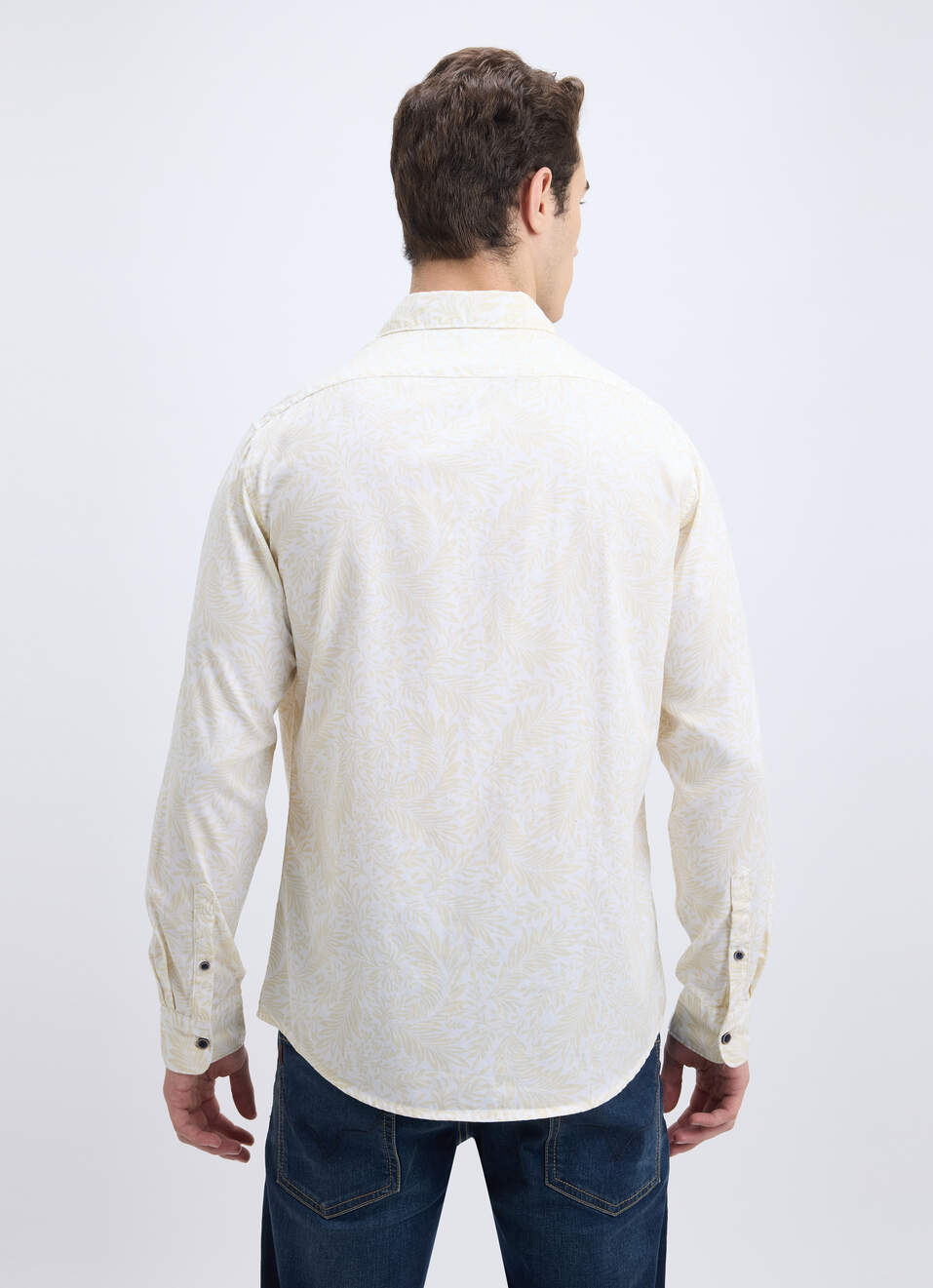 Men Beige Leaf Print Full Sleeve Shirt, , large image number 2