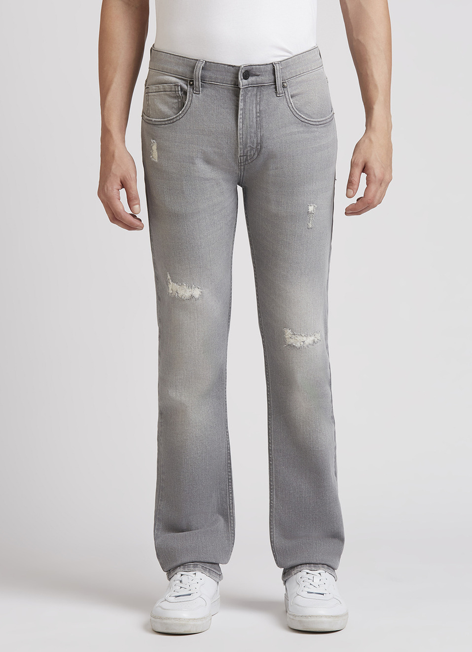 Vapour Grey Mid Rise Distressed Slim Jeans, , large image number 2
