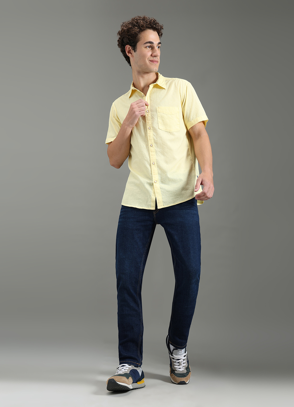 Men Yellow Solid Short Sleeve Shirt, , large image number 2