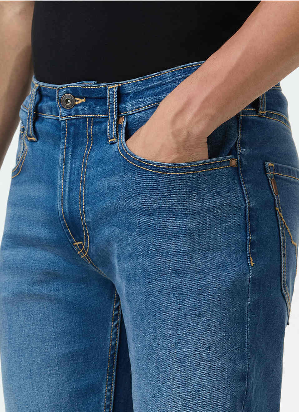 Men Blue Mid Rise Straight Fit Stretchable Jeans, , large image number 4