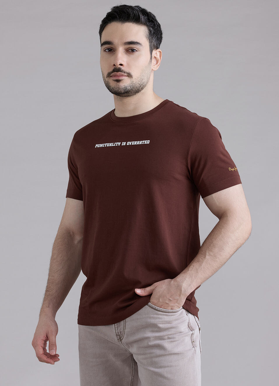 Men Brown Printed Relaxed Fit Short Sleeve T-shirt, , large image number 3